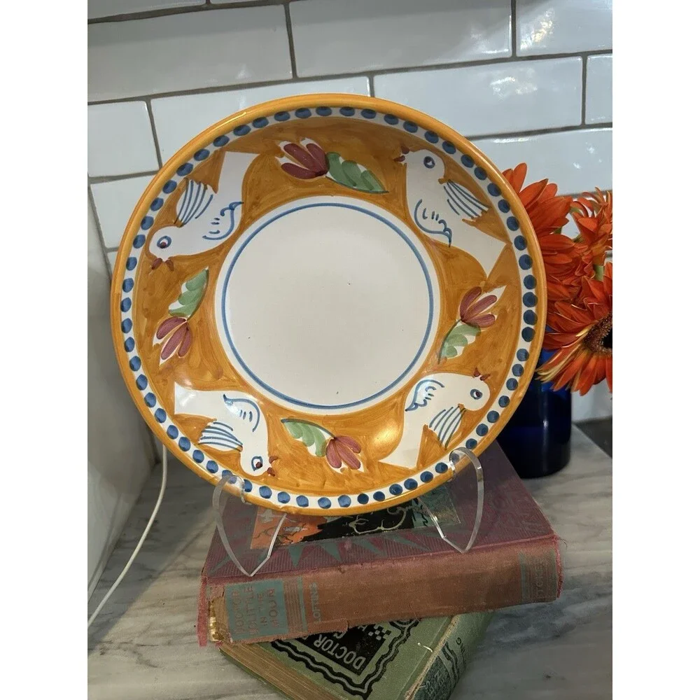 Vintage VIETRI SOLIMENE Bird Dove Serving Pasta Bowl Pottery 8